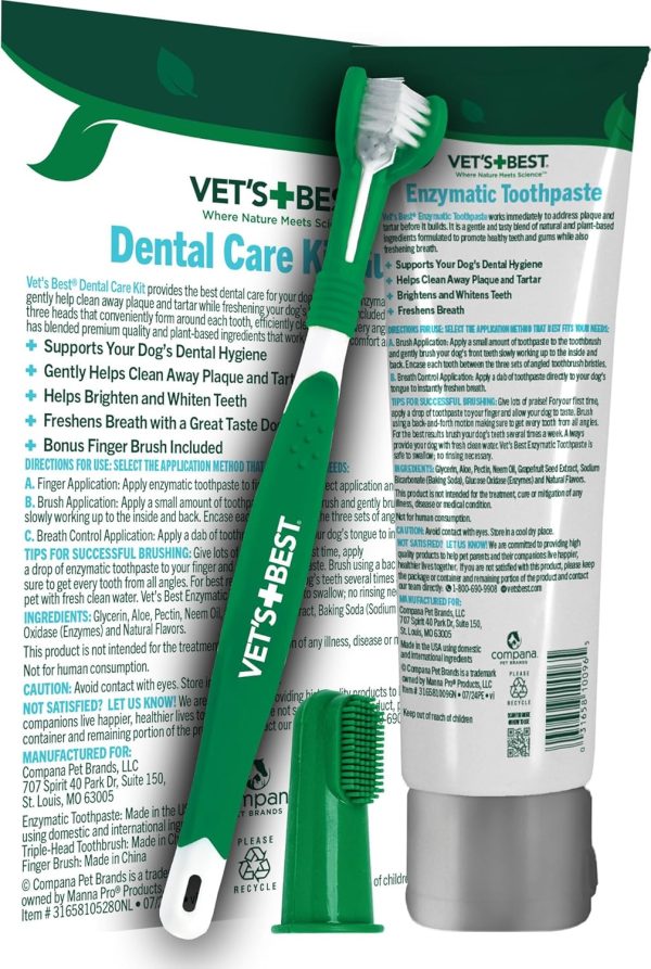 Vet's Best Dog Toothbrush & Enzymatic Toothpaste Kit - Teeth Cleaning - Made with Natural Ingredients - Reduces Plaque, Whitens Teeth, Freshens Breath - Bonus Care Guide & Finger Brush Included - Image 2