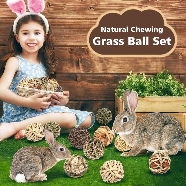 VESPRO Bunny Chew Grass Balls, Rolling Chew Toys for Small Animals, Natural Chew Grass Toys and Bunny Treats for Rabbits, Guinea Pigs, Chinchillas, Hamsters, Mice Teeth Grinding (8 Pcs) - Image 3