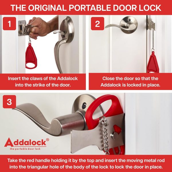 Addalock The Original Portable Door Lock for Travel & Home Security, 1-Piece Door Latch Lock for Houses, Apartments, Hotels, Motels, Dorms & AirBnBs - Lock The Door & Stay at Home or Away, 2 Pack - Image 4