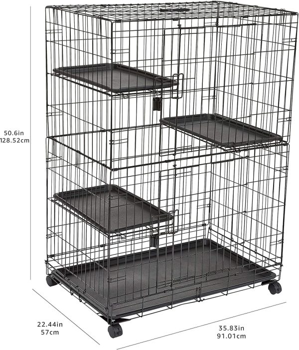 Amazon Basics Large 3-Tier Cat Durable,Pliable Cage Playpen Box Crate Kennel - 35.8"L x 22.4"W x 50.6"H, Black - Image 4