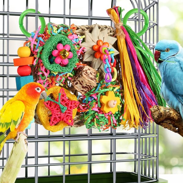 Bird Toys, Parakeet Toys Bird Foraging Toys Grass Mat Climbing Wall for Parakeet,Parrot,Cockatiel,Conure,Lovebird,Budgie Cage Small to Medium Birds (Warm Sun) - Image 4