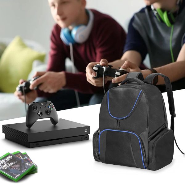 CURMIO Travel Backpack Compatible for Xbox Series S, Xbox One/ One S/ One X, Xbox 360/ 360 Slim, Carrying Case for Game Console, Controllers and Accessories, Blue Stripe (Bag Only, Patent Pending) - Image 7