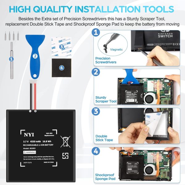 NYI Upgraded 4550mAh HAC-003 Battery Replacement Compatible with Nintendo Switch Console Handhold HAC-001,High Capacity Internal Battery with Installation Tools Kit - Image 3