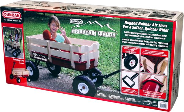 Duncan Toys Mountain Wagon - Pull-Along Wagon for Kids with Wooden Panels, All Terrain Tires, Wide Grip Handle, Wide Wheel Base, Red, 41” x 22” x 38.5” - Image 8