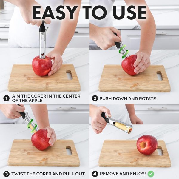 Zulay Kitchen Premium Apple Corer Tool - Ultra Sharp, Stainless Steel, Serrated Blades for Easy Coring - Easy to Use & Clean, Durable Apple Corer Remover for Baking Apples & More - Black - Image 5