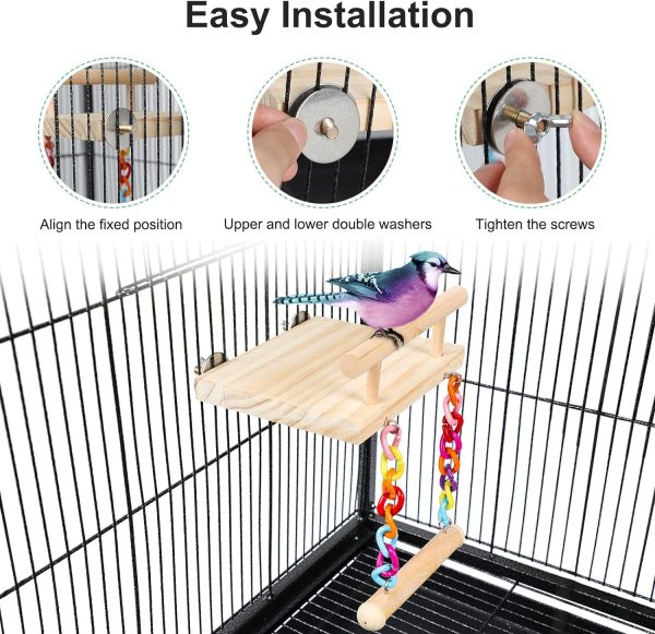 Bird Perches Cage Toys Parrot Wooden Platform Play Gyms Exercise Stands with Acrylic Wood Swing Ferris Wheel Chewing for Animals Green Cheeks, Baby Lovebird, Chinchilla, Hamster Budgie - Image 6