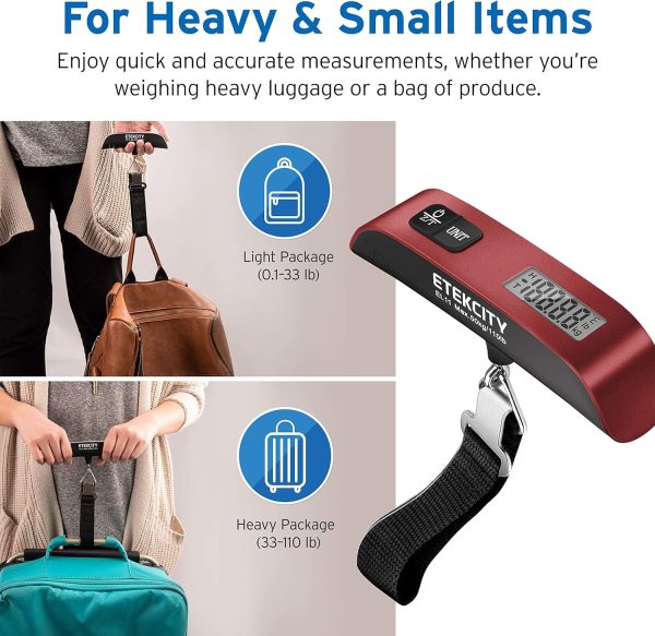 Etekcity Luggage Scale for Travel Essentials, Digital Suitcase Weight Scale with Hook, Portable Hanging Baggage Scale for Airplane Travel Essentials, 110 Pounds, Battery Included - Image 4