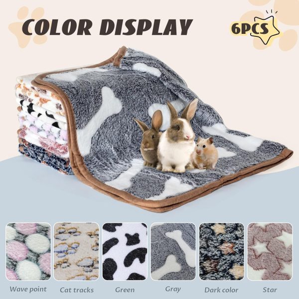 6 Pcs Absorbent Guinea Pig Blankets Washable Small Animal Fleece Bedding Cage Liners Reusable Pet Pee Pad Sleep Mat Pad Cover for Hamster Ferret Rabbit Chinchilla Hedgehog (16"x24") - Image 2