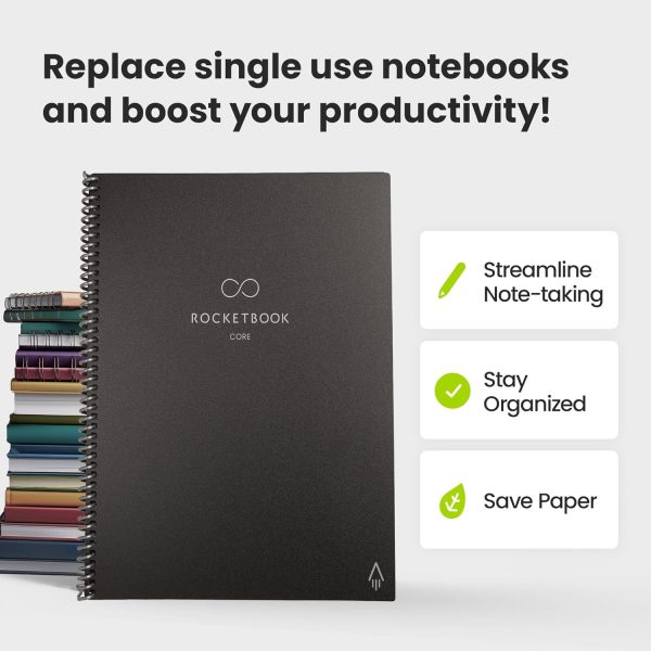 Rocketbook Core Reusable Spiral Notebook, Letter Size 8.5x11, Black - Dotted Pages, App-Connected, Erasable, Durable Cover, Ideal for School, Work, and Creative Projects - Image 7