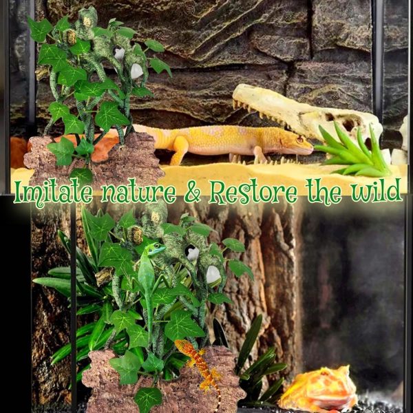 Hamiledyi Reptile Climbing Branch Leaves with Suction Cups Terrarium Plant Decoration Tank Accessories for Amphibian Lizard Bearded Dragons Gecko Snake - Image 2