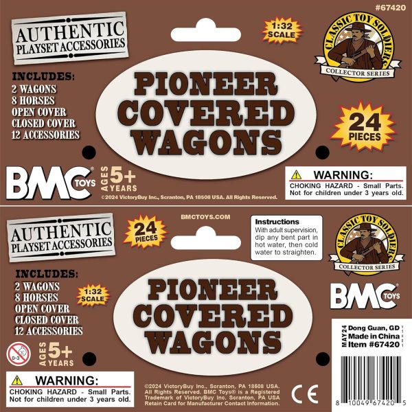 BMC CTS Western Covered Wagons - Brown Pioneer Horse Cart 24pc Playset - Image 7