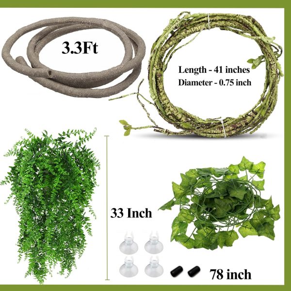 HERCOCCI Reptile Vines, Flexible Jungle Climbing Vines Terrarium Plastic Plants and Leaves Tank Accessories Decor for Gecko Snake Lizard Bearded Dragon Hermit Crab Frog - Image 2