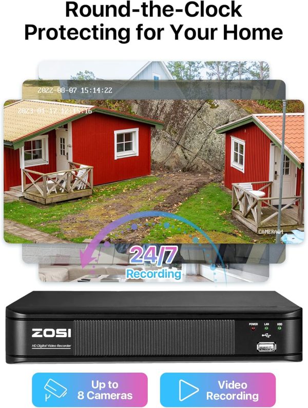 ZOSI H.265+ Full 1080p Home Security Camera System Outdoor Indoor, 5MP-Lite CCTV DVR 8 Channel with AI Human Vehicle Detection, 4 x 1080p Weatherproof Surveillance Camera, 80ft Night Vision, 1TB HDD - Image 5