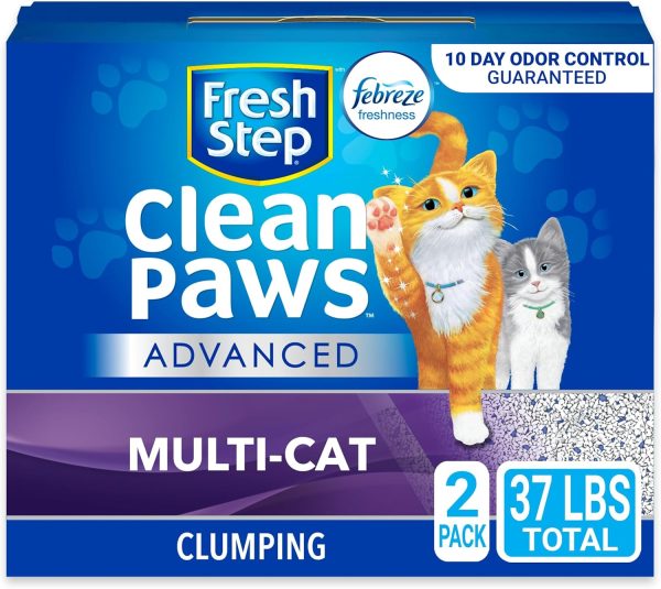 Fresh Step Clean Paws Cat Litter With Febreze Freshness, Advanced Multi-Cat Low-Tracking Clumping Litter With Guaranteed Odor Control, 37 lbs. (2 x 18.5 lb. Box)