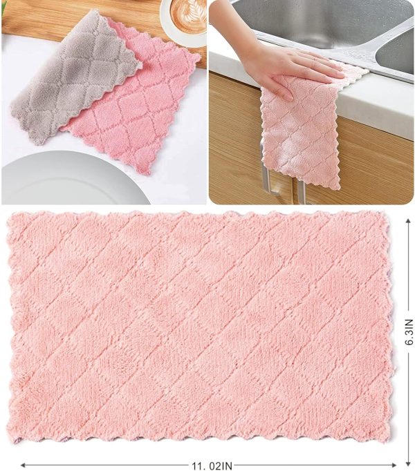 Microfiber Kitchen Washcloths, Super Absorbent Coral Velvet Dishtowels, Premium Table Cleaning Cloths, Non-Stick Oil Quick Dry Dish Towels, Soft Tea Towels, 10 Pack - Image 6