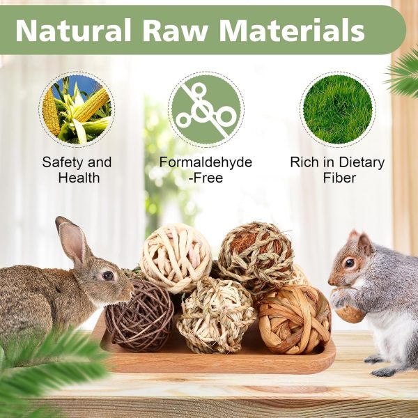 VESPRO Bunny Chew Grass Balls, Rolling Chew Toys for Small Animals, Natural Chew Grass Toys and Bunny Treats for Rabbits, Guinea Pigs, Chinchillas, Hamsters, Mice Teeth Grinding (8 Pcs) - Image 5