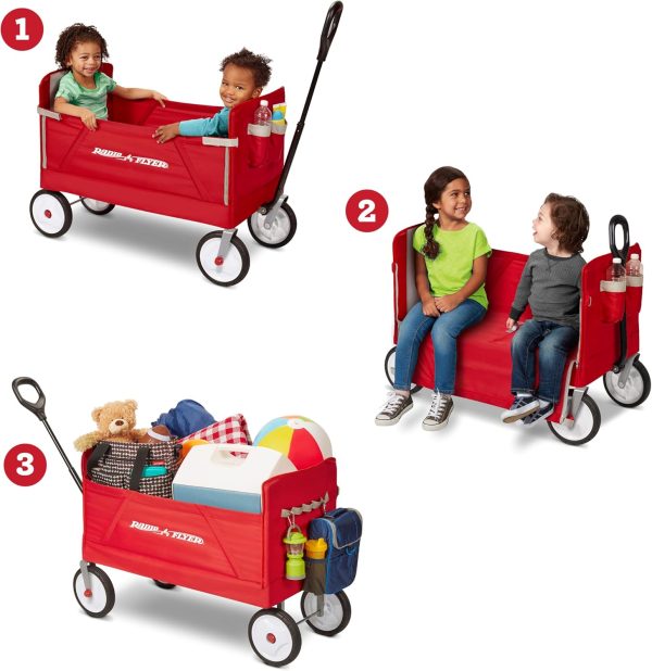 Radio Flyer 3-in-1 EZ Folding Wagon Ride On For Kids, Garden, & Cargo, Red Collapsible Wagon - Image 2