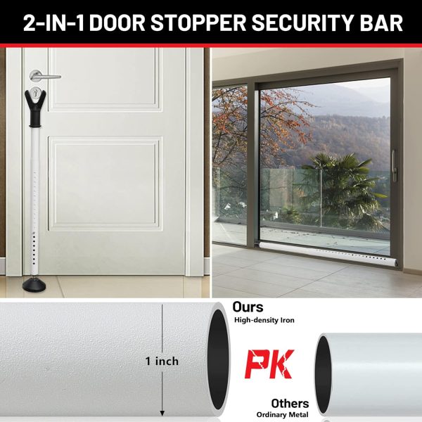 Door Stoppers Security Bar 2 Pack - Heavy Duty Door Jammer - Adjustable Sliding Door Lock Bar - Door Barricade Security Bars for Window, Front Door, Patio Door, Apartment, Home, Hotel Room - Image 3