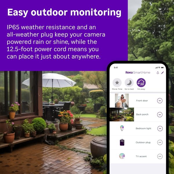 Roku New Outdoor Camera 2024 - Home Security - IP65 Weather Resistant Wired Security Camera with 1080p HD Night Vision, Works with Alexa & Google, WDR, Motion & Sound Detection - Image 2