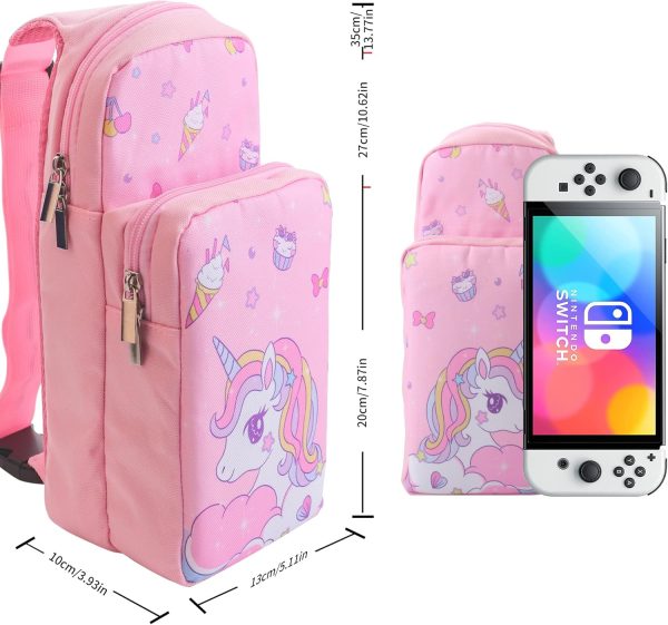 HYPERCASE Travel Bag for Nintendo Switch/OLED/Lite, Pink Shoulder Storage Bag for Unicorn, Portable Carrying Backpack for Games Accessories Console & Dock Charger, Bundle with 2 Cute Thumb Grip Caps - Image 4