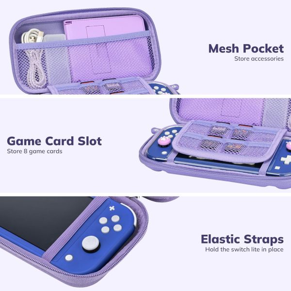 Younik Switch Lite Case, Portable Switch Lite Carrying Case, 14 in 1 Accessories Kit with Carrying Case, Protective Cover, Game Card Case, Screen Protectors, Thumb Grips, Pendant and straps (Purple) - Image 3