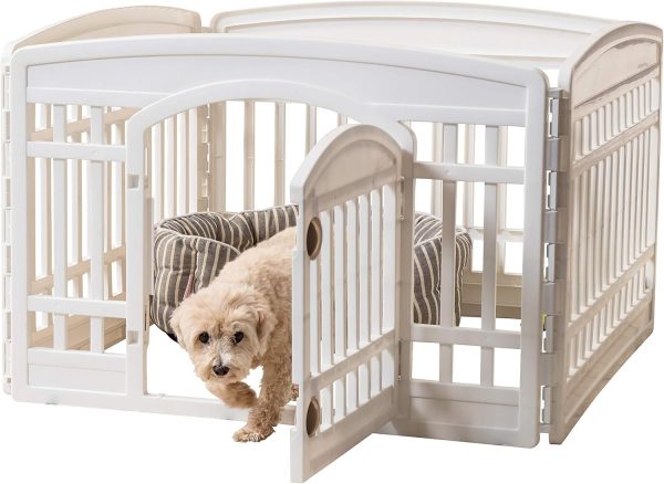 IRIS USA 24" Exercise 4-Panel Pet Playpen with Door, Dog Playpen, Puppy Playpen, for Puppies and Small Dogs, Keep Pets Secure, Easy Assemble, Fold It Down, Easy Storing, Customizable, White