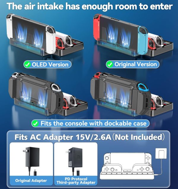 Switch Docking Station for TV with Controller Charger, Replacement for Switch TV Dock with HDMI Adapter, Switch Base Station Portable Charging Dock for Nintendo Switch Accessories Kit, 10 Game Slots - Image 3