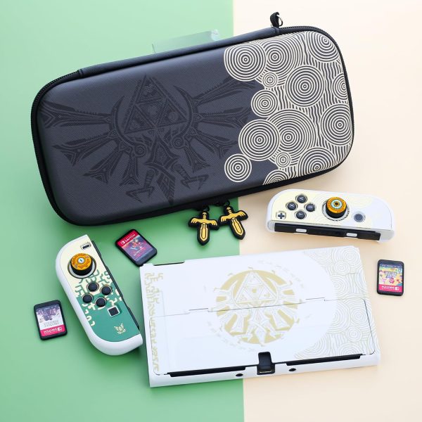 GLDRAM Black Switch Carrying Case for Zelda, Portable Accessories Kit Compatible for Nintendo Switch OLED with Travel Case Protector, White Dockable Switch OLED Skin Cover, Hand Strap & 2 Thumb Caps - Image 6