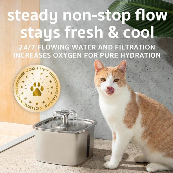 Veken Innovation Award Winner Stainless Steel Cat Water Fountain, 95oz/2.8L Automatic Pet Fountain Dog Water Dispenser with Replacement Filters & Silicone Mat for Cats, Dogs, Multiple Pets (Silver) - Image 6