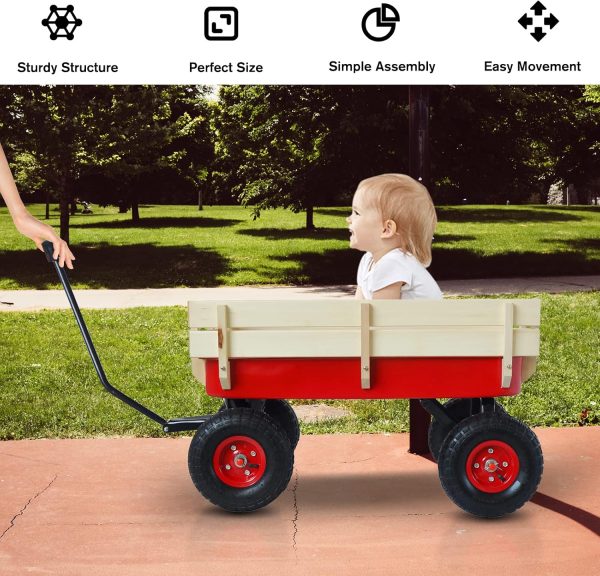 All Terrain Wagons for Kids Wagon with Removable Wooden Side Panels Garden Wagon Cart Heavy Duty with Steel Wagon Bed Folding Wagons for Kids/Pets Ideal Gift for Kids Halloween Christmas,Red - Image 7