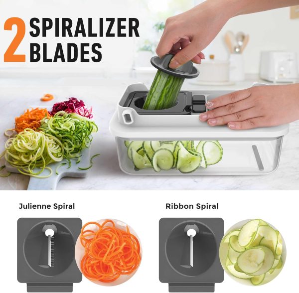 Mueller Pro-Series V Blade Vegetable Chopper, Onion Chopper, Egg Slicer, Spiralizer, Dicer, Food Chopper Veggie Fruit Cutter, French Fry Cutter, Kitchen Gadgets 2024 w Food Container White Sand/Grey - Image 4