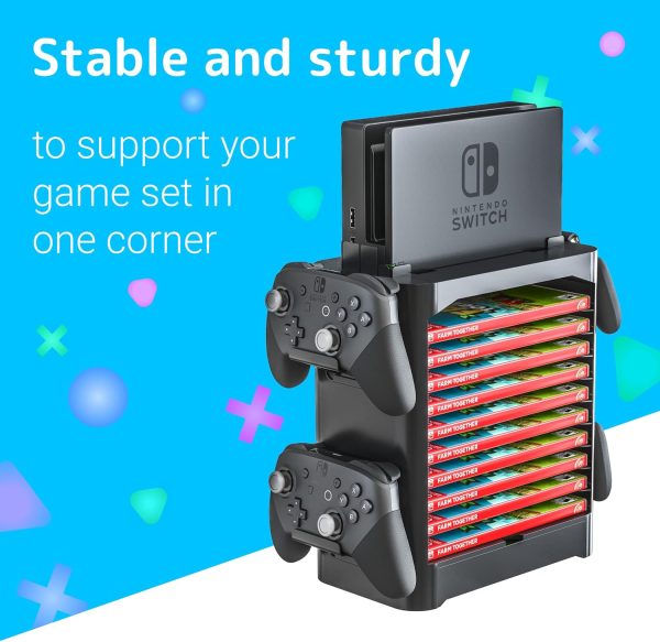 Skywin- Game Storage Tower Compatible With Nintendo Switch, Nintendo Switch Stand Holder, Game Disk Rack, Controller Organizer, Switch Holder Stand for Gamers (Black) - Image 2