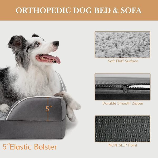 Waterproof Orthopedic Foam Dog Beds for Extra Large Dogs, XL Dog Bed with Bolster, Washable Dog Bed Sofa Pet Bed with Removable Cover & Non-Slip Bottom(X-Large,Grey) - Image 2