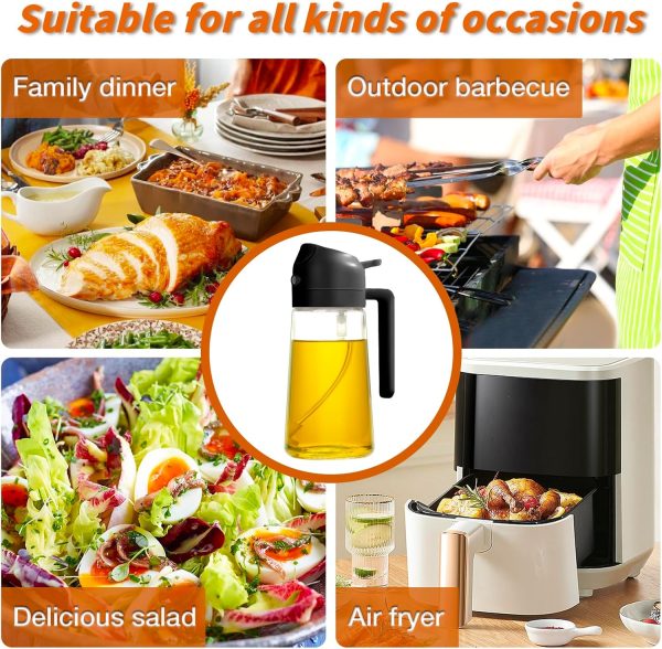 YARRAMATE Oil Sprayer for Cooking, 2 in 1 Olive Oil Dispenser Bottle for Kitchen, 16oz/470ml Premium Glass Oil Bottle, Food-grade Oil Mister for Air Fryer, Salad, Frying, BBQ (Black) - Image 7