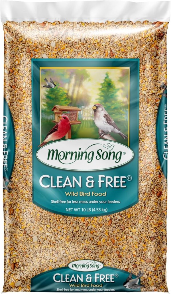 Morning Song Clean & Free Shell Free Wild Bird Food, Premium No Mess Bird Seed for Outside Feeders, 10-Pound Bag