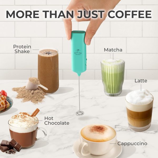 Powerful Milk Frother Wand - Mini & Mighty Handheld Drink Mixer - Portable Coffee Frother For Latte, Cappuccino, Matcha, Hot Chocolate, Creamer - Aqua - Image 3