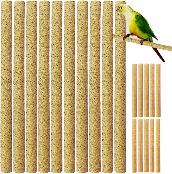 20Pcs Sand Perch Covers for Bird - 7.5" Bird Perchs Bird Stand Bird Cage Accessories Natural Wood Perch Platform Paw Grinding Stick for Parakeets, Lovebirds, Parrotlets, Canaries