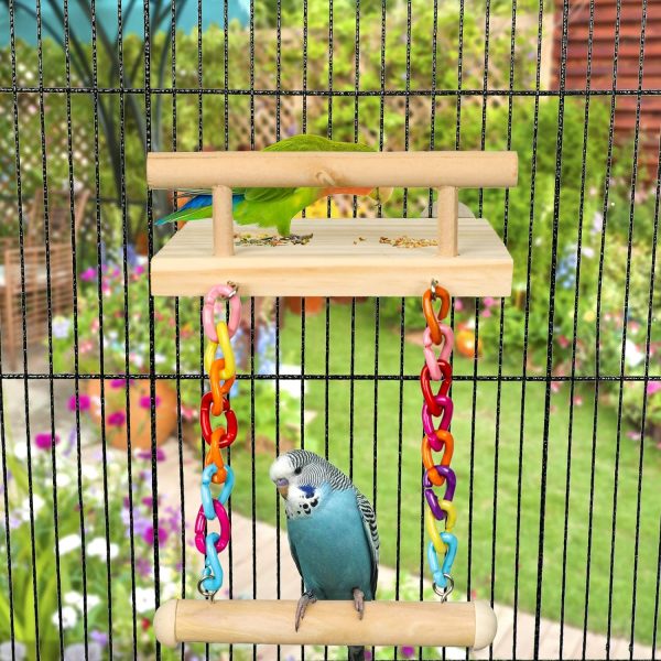 Bird Perches Cage Toys Parrot Wooden Platform Play Gyms Exercise Stands with Acrylic Wood Swing Ferris Wheel Chewing for Animals Green Cheeks, Baby Lovebird, Chinchilla, Hamster Budgie - Image 2