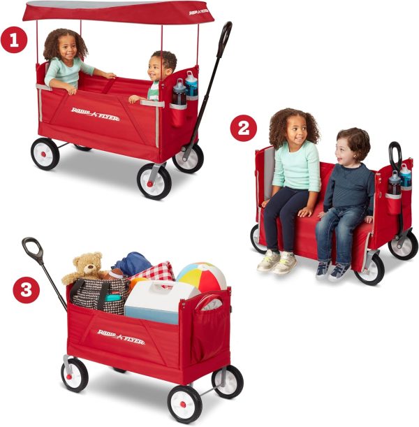 Radio Flyer 3-in-1 All Terrain Off-Road EZ Folding Kids Wagon with Canopy, Red - Image 3