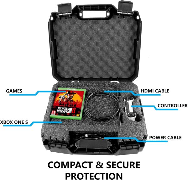 CASEMATIX Travel Case Compatible with Xbox One S - Hard Shell Carrying Case with Protective Foam Compartments for Console, Controller, Power Adapter, Games and More Accessories, Case Only - Image 2