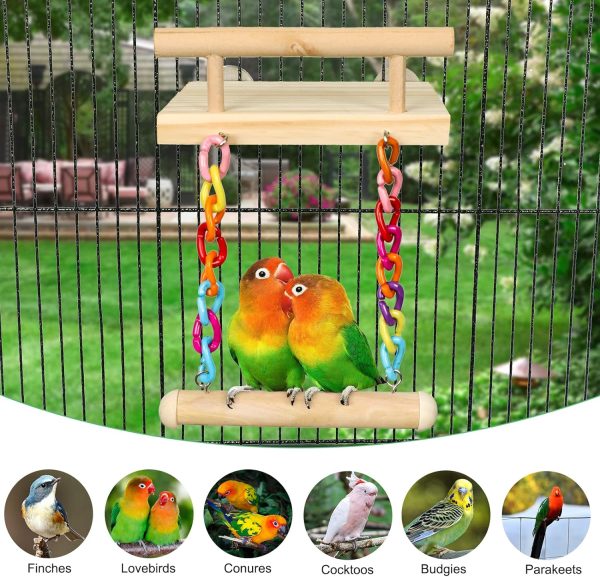 Bird Perches Cage Toys Parrot Wooden Platform Play Gyms Exercise Stands with Acrylic Wood Swing Ferris Wheel Chewing for Animals Green Cheeks, Baby Lovebird, Chinchilla, Hamster Budgie - Image 3