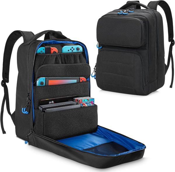 Travel Storage Backpack Compatible with Nintendo Switch/Lite/OLED Model, Protective Carrying Case with Various Pockets For Docking Station, Controllers & More Accessories (Patent Design)