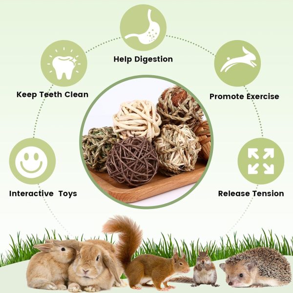 VESPRO Bunny Chew Grass Balls, Rolling Chew Toys for Small Animals, Natural Chew Grass Toys and Bunny Treats for Rabbits, Guinea Pigs, Chinchillas, Hamsters, Mice Teeth Grinding (8 Pcs) - Image 4