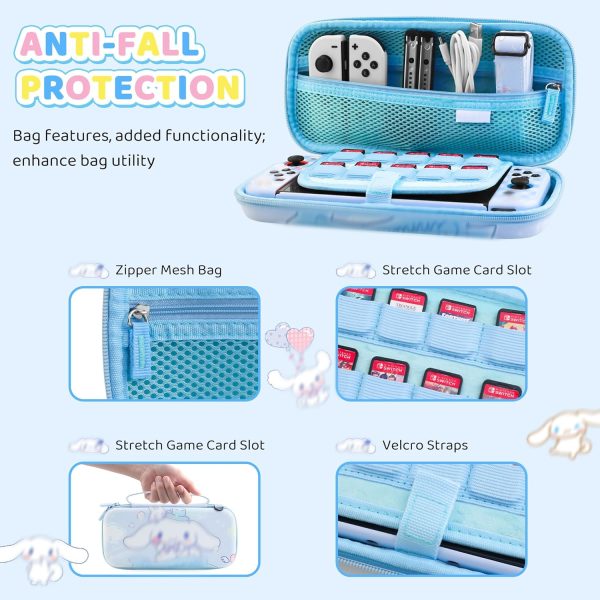 HYPERCASE Cute Switch Carrying Case Set, Blue Dog Travel Accessories Storage for Nintendo Switch Console, with PC Protective Cover, HD Screen Protector, Shoulder Strap & 2 Kawaii Thumb Caps - Image 2