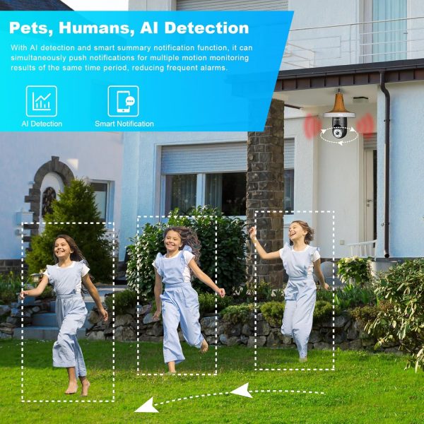 2K Light Bulb Security Camera Wireless Outdoor - 360° AI Motion Detection Cameras for Home Security Outside, 2.4G Hz, Full-Color Night Vision, Auto Tracking, Siren Alarm, SD/Cloud Storage - Image 4