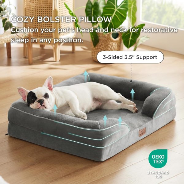 Bedsure Orthopedic Dog Bed for Medium Dogs - Waterproof Dog Sofa Beds Medium, Supportive Foam Pet Couch Bed with Removable Washable Cover, Waterproof Lining and Nonskid Bottom, Grey, 28"x23"x6.5" - Image 3