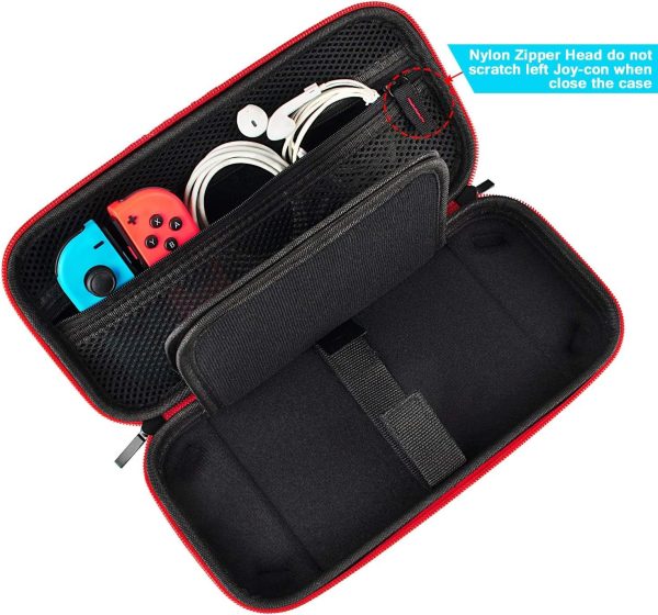 Daydayup Switch Case and Tempered Glass Screen Protector Compatible with Nintendo Switch - Deluxe Hard Shell Travel Carrying Case, Pouch Case for Nintendo Switch Console & Accessories, Streak Red - Image 4