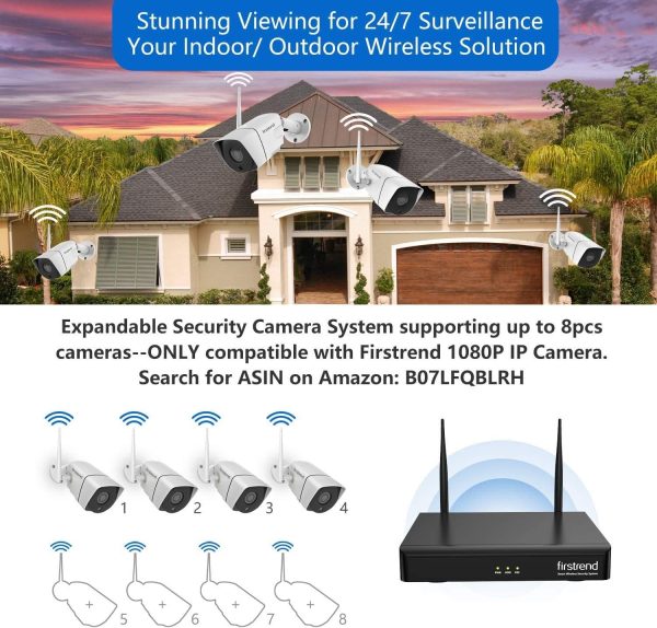 Security Camera System Wireless,Firstrend 1080P 8CH Wireless Home Security Systems with 4 pcs 2MP Full HD Cameras 1TB HDD Night Vision Motion Detection App for Indoor Outdoor Video Surveillance - Image 4