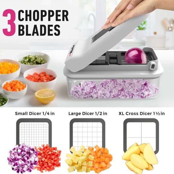 Mueller Pro-Series V Blade Vegetable Chopper, Onion Chopper, Egg Slicer, Spiralizer, Dicer, Food Chopper Veggie Fruit Cutter, French Fry Cutter, Kitchen Gadgets 2024 w Food Container White Sand/Grey - Image 3