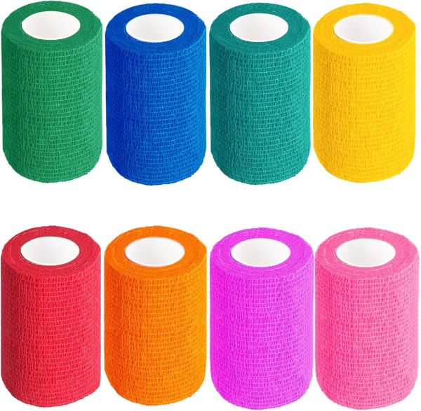 Self Adhesive Bandage Wrap,8 Rolls 3” X 5 Yards Vet Wrap for Dogs, Horses, Pets, Elastic Cohesive Bandages for Wrist, Ankle Sprains and Swelling (Colored Self Adhesive Bandage Wrap)